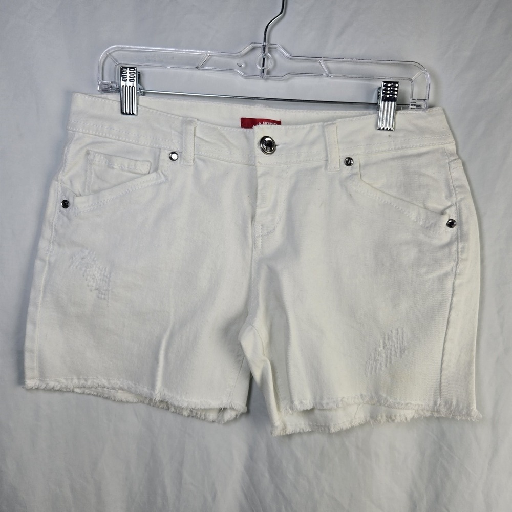 Vtg Y2K BONGO Distressed Denim Shorts Juniors 11 White Embellished Flap Pockets